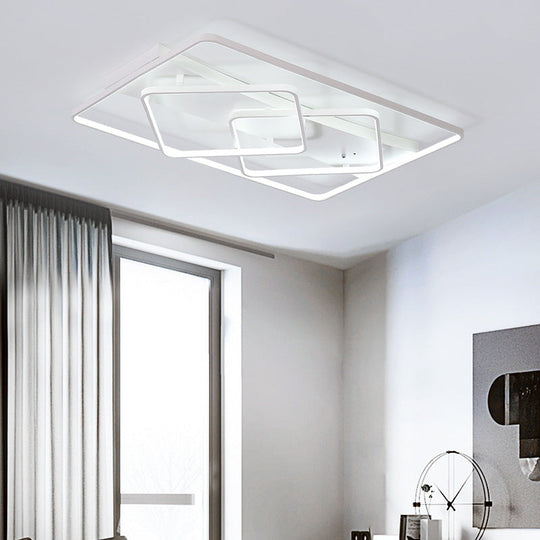 Modern White Geometric Flush Mount LED Ceiling Light Fixture in White/Warm Light - 34.5"/39" Wide