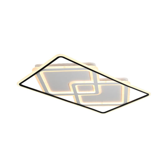 Sleek Metal LED Ceiling Lamp: Rectangular Flush Lighting for Living Room in White/Warm Light, 31.5"/39" Wide