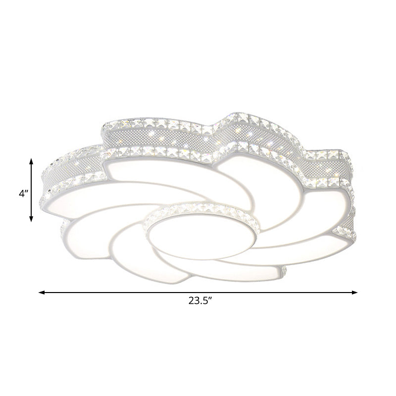 Modern LED Flower Metal Flush Ceiling Light Fixture, White/Warm Light, 19"/23.5" Wide