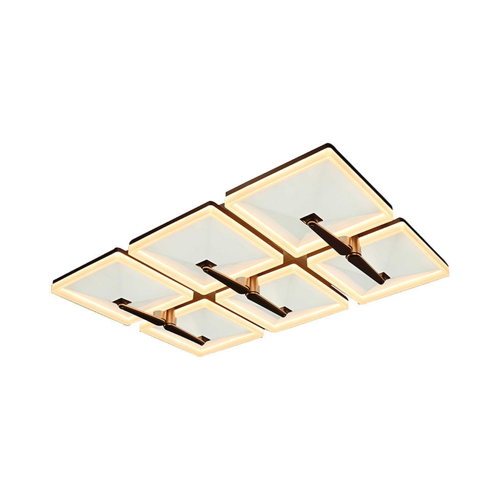 Minimalist Metal LED Ceiling Light Fixture with Splicing Square Design - 2/4/6 Heads, Third Gear White Lamp