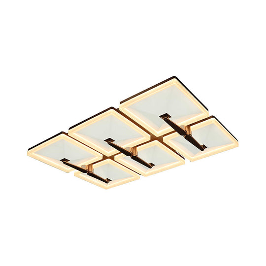 Minimalist Metal LED Ceiling Light Fixture with Splicing Square Design - 2/4/6 Heads, Third Gear White Lamp