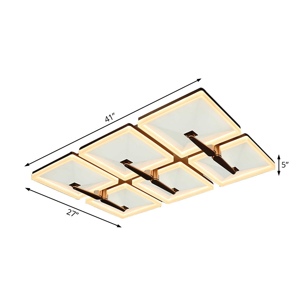 Minimalist Metal LED Ceiling Light Fixture with Splicing Square Design - 2/4/6 Heads, Third Gear White Lamp