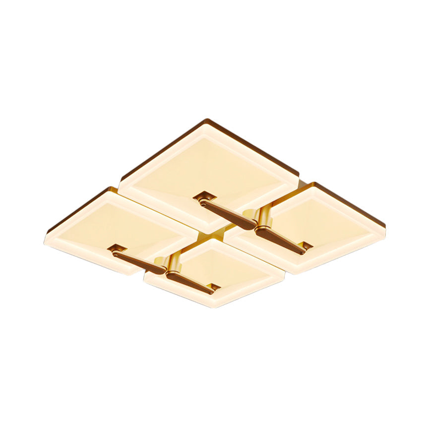 Minimalist Metal LED Ceiling Light Fixture with Splicing Square Design - 2/4/6 Heads, Third Gear White Lamp