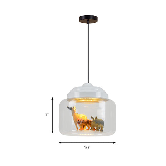 Modern Adjustable Glass Cylinder Bedroom Pendant Lamp With Animal Decor (Random Shipment)