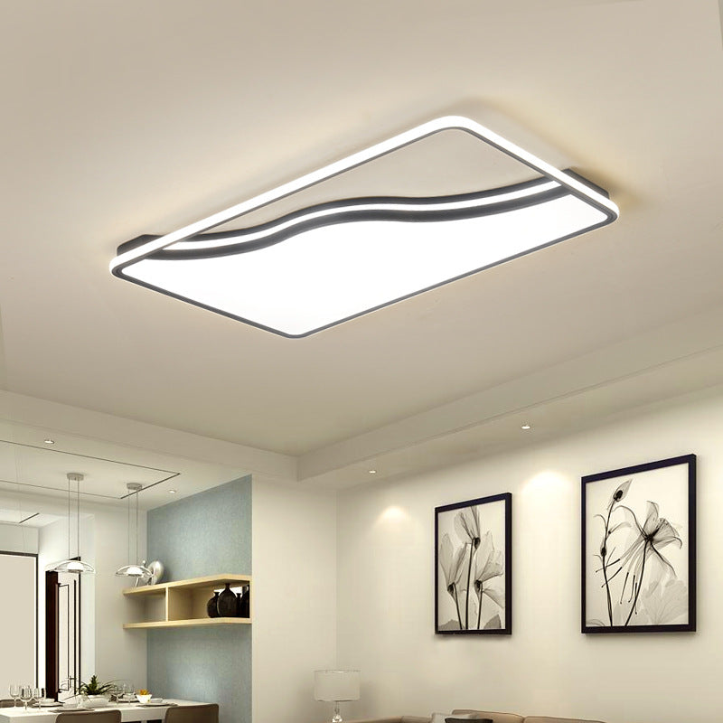 Modern LED Ceiling Light Fixture for Bedroom - Simple Acrylic Design - Black/White - 16"/19.5"/35.5" W - Warm/White