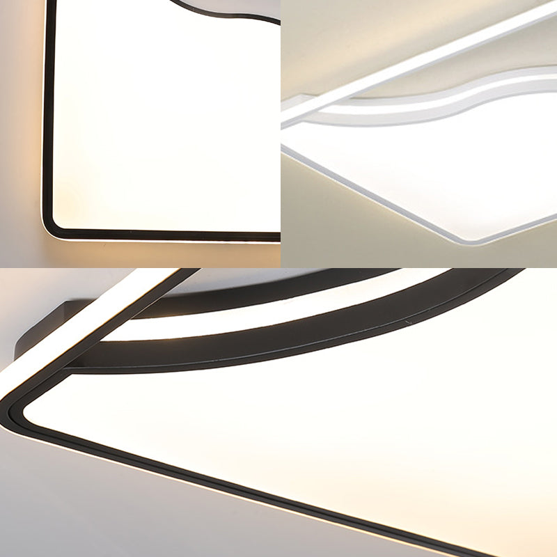 Modern LED Ceiling Light Fixture for Bedroom - Simple Acrylic Design - Black/White - 16"/19.5"/35.5" W - Warm/White