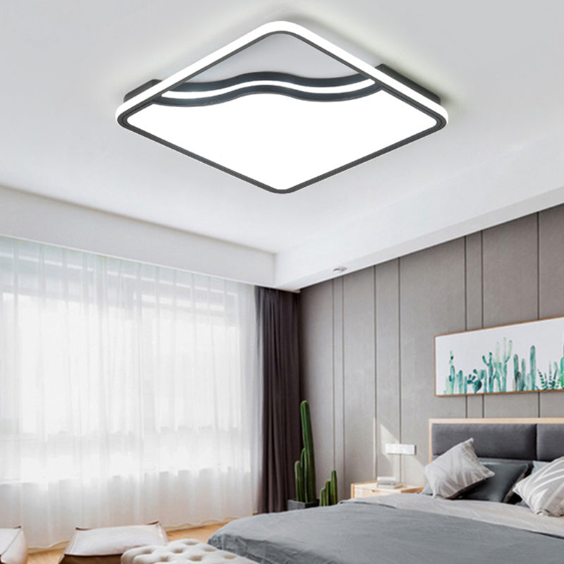 Modern LED Ceiling Light Fixture for Bedroom - Simple Acrylic Design - Black/White - 16"/19.5"/35.5" W - Warm/White