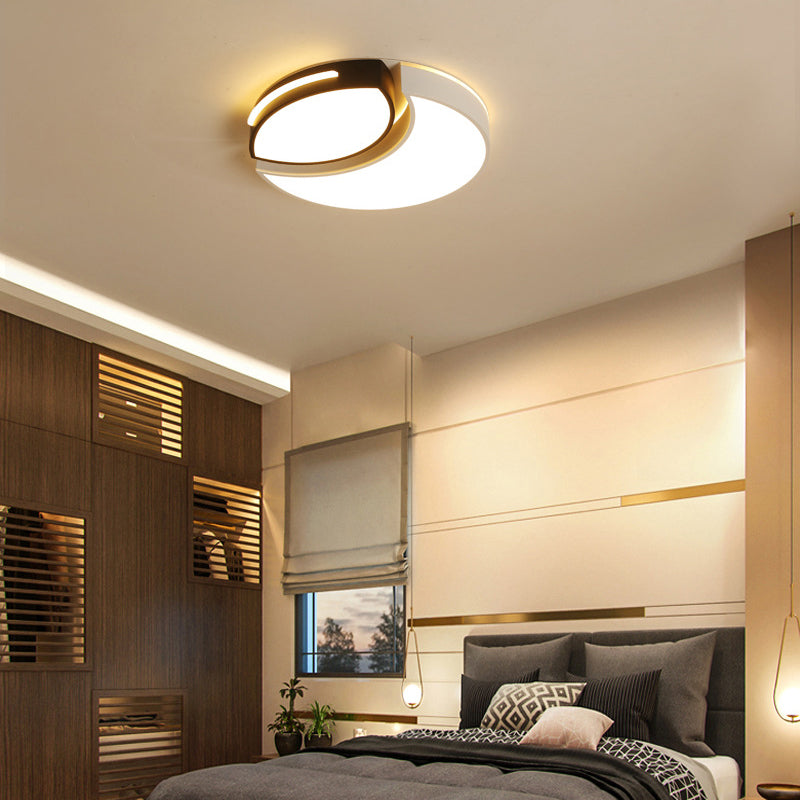 Modern LED Flush Mount Bedroom Ceiling Light in Black and White with Warm/White Lighting, 16"/19.5"/23.5" Diameter