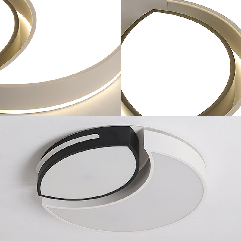 Modern LED Flush Mount Bedroom Ceiling Light in Black and White with Warm/White Lighting, 16"/19.5"/23.5" Diameter