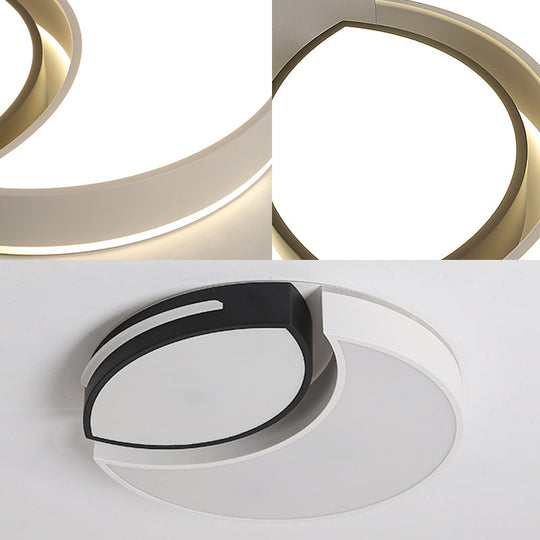 Modern Led Flush Mount Bedroom Ceiling Light In Black And White With Warm/White Lighting