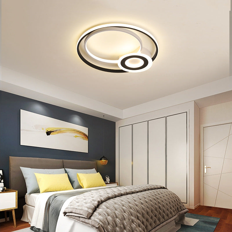 Nordic Acrylic Flush Mount LED Ceiling Fixture - Multi Rings, Black/White, 16"/19.5"/23.5" Dia, for Bedroom with Warm/White Lighting