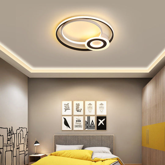 Nordic Acrylic Flush Mount LED Ceiling Fixture - Multi Rings, Black/White, 16"/19.5"/23.5" Dia, for Bedroom with Warm/White Lighting