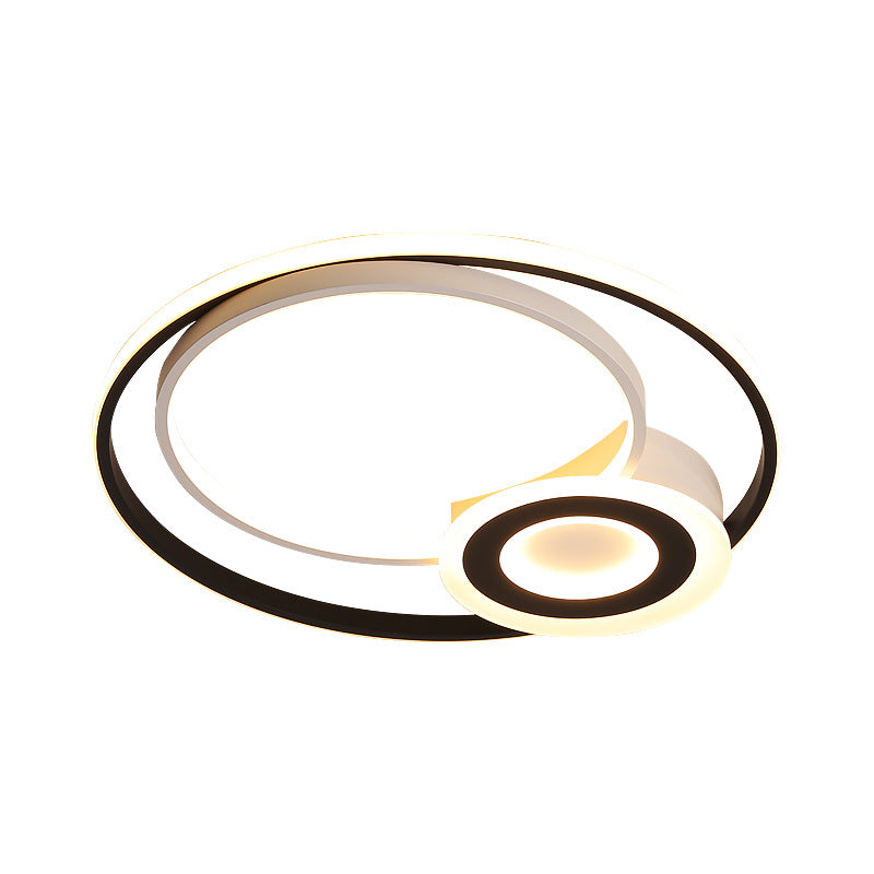 Nordic Acrylic Flush Mount LED Ceiling Fixture - Multi Rings, Black/White, 16"/19.5"/23.5" Dia, for Bedroom with Warm/White Lighting
