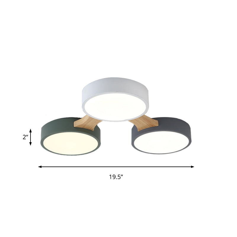 Nordic Wood and Metal Flush Ceiling Light - Round, Grey Shade, 3/4/5 Lights, Ideal for Bedroom - Warm/White