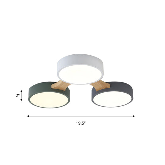 Nordic Wood and Metal Flush Ceiling Light - Round, Grey Shade, 3/4/5 Lights, Ideal for Bedroom - Warm/White