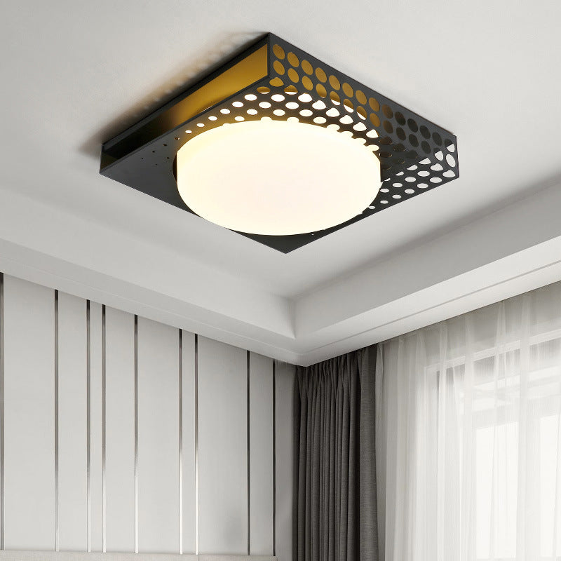 Iron Square Flush Mount Ceiling Light with Acrylic Shade in Nordic White/Black for Warm/White Bedroom Lighting