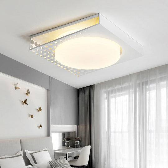 Iron Square Flush Mount Ceiling Light with Acrylic Shade in Nordic White/Black for Warm/White Bedroom Lighting