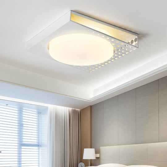Iron Square Flush Mount Ceiling Light with Acrylic Shade in Nordic White/Black for Warm/White Bedroom Lighting