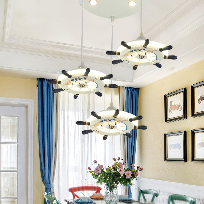 Nautical Style Hanging Lamp For Bedroom With Adjustable Pendant Lighting And Ship Wheel Design In