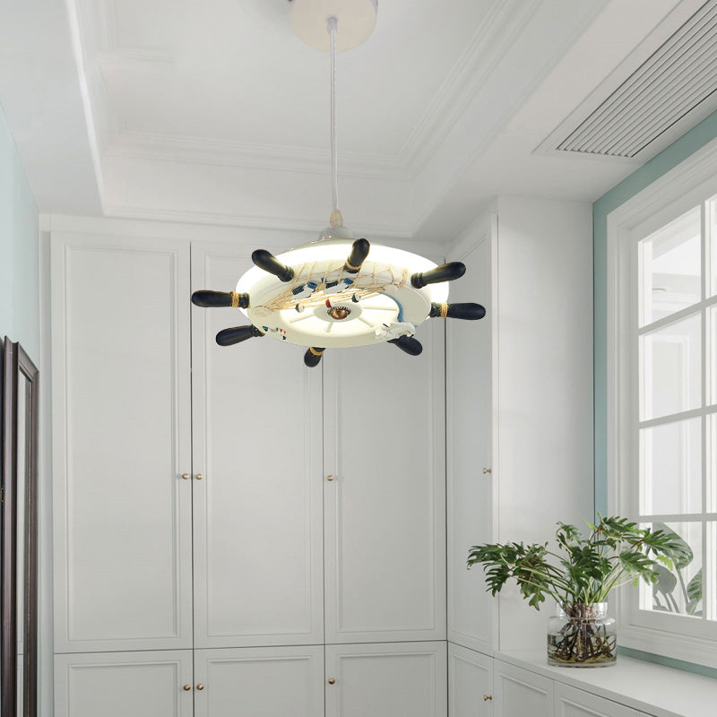 Nautical Style Hanging Lamp For Bedroom With Adjustable Pendant Lighting And Ship Wheel Design In