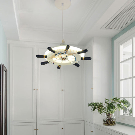 Nautical Style Hanging Lamp For Bedroom With Adjustable Pendant Lighting And Ship Wheel Design In