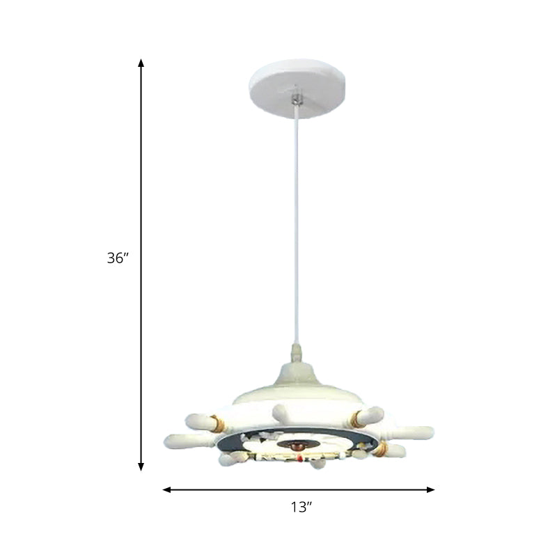 Nautical Style Hanging Lamp For Bedroom With Adjustable Pendant Lighting And Ship Wheel Design In