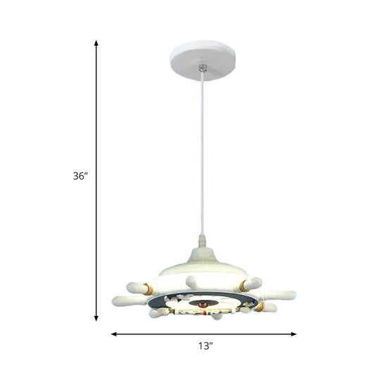 Nautical Style Hanging Lamp For Bedroom With Adjustable Pendant Lighting And Ship Wheel Design In