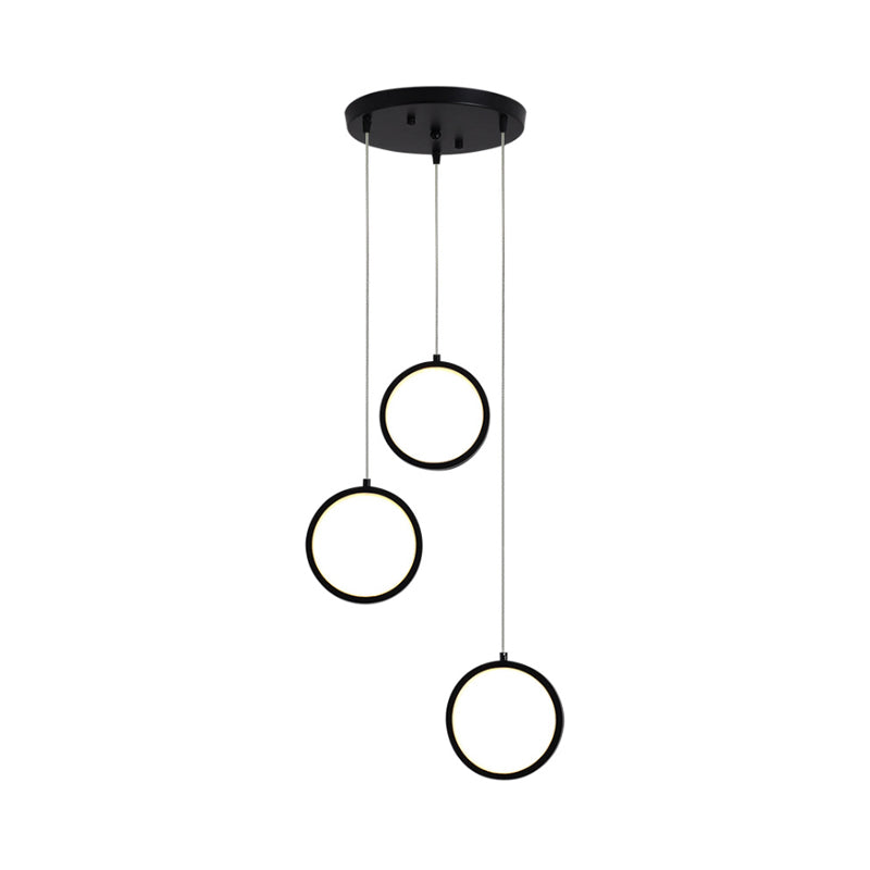 Modern Acrylic Pendant Light with 3 Lights, Black/White Finish, Square/Circle Cluster Design, Warm/White Light, Round/Linear Canopy