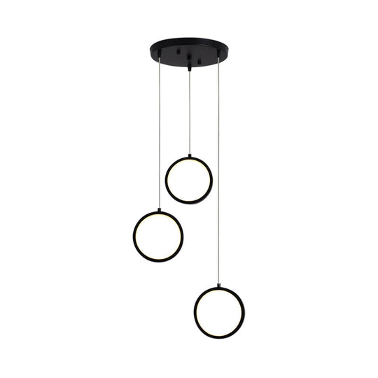 Modern Acrylic Pendant Light with 3 Lights, Black/White Finish, Square/Circle Cluster Design, Warm/White Light, Round/Linear Canopy
