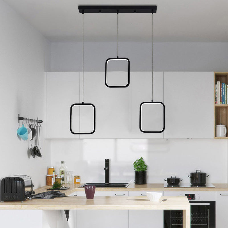 Modern Acrylic Pendant Light with 3 Lights, Black/White Finish, Square/Circle Cluster Design, Warm/White Light, Round/Linear Canopy