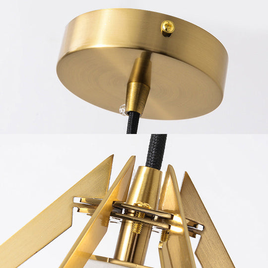 Modern Glass Diamond Pendant Light - Green/Clear/Textured White - 1 Light - Stout/Linear/Bell Metal Cage