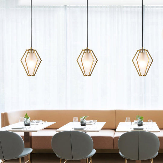 Modern Glass Diamond Pendant Light - Green/Clear/Textured White - 1 Light - Stout/Linear/Bell Metal Cage