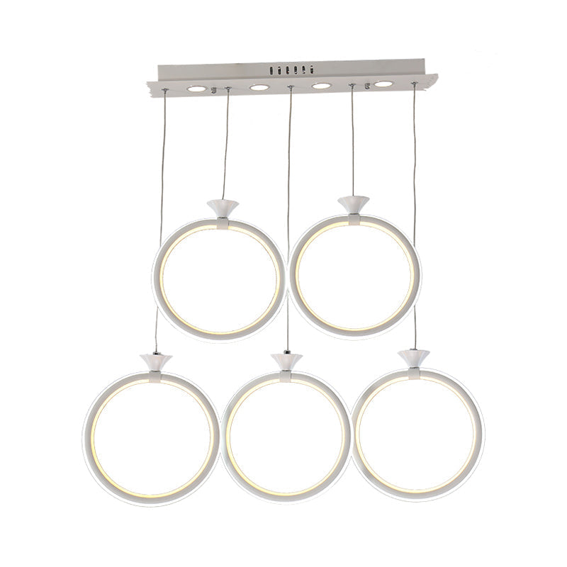 Contemporary Multi-Ring Cluster Pendant Acrylic Kitchen Lamp With 3/5 Heads In Warm/White/Natural