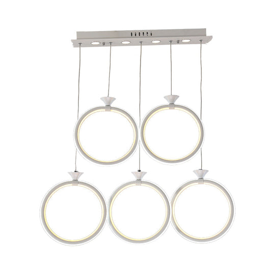 Contemporary Multi-Ring Cluster Pendant Acrylic Kitchen Lamp With 3/5 Heads In Warm/White/Natural