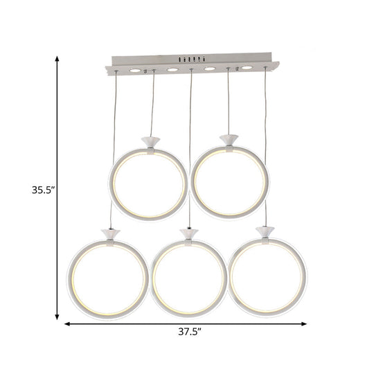 Contemporary Multi-Ring Pendant Light for Kitchen - 3/5-Head Cluster Design with Acrylic and Warm/White/Natural Light