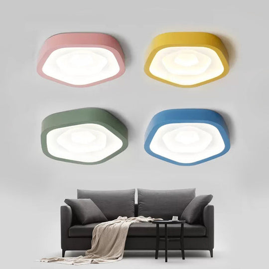 Nordic Style Led Flush Mount Bedroom Ceiling Light With Rose Shade - Perfect For Kids