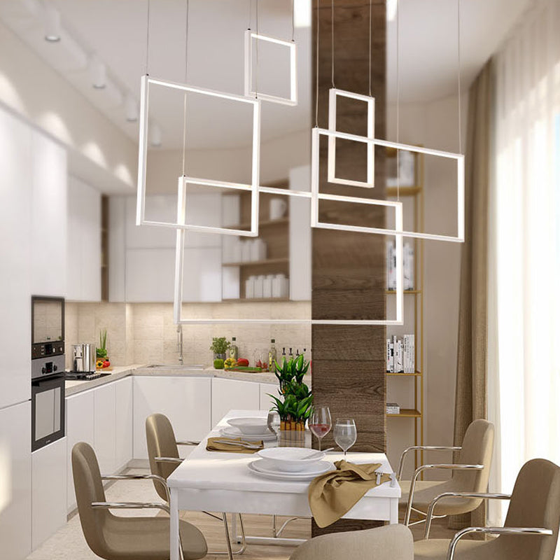 Modern Square Ceiling Light With 3/5 Acrylic Pendants In Black/White For Warm White Or Natural