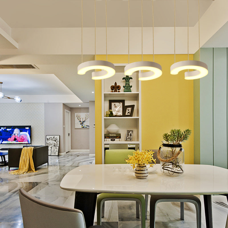 C-Shaped LED Pendant Lamp Kit - Minimalist Metal Design with Warm/White Light and Round/Linear Canopy