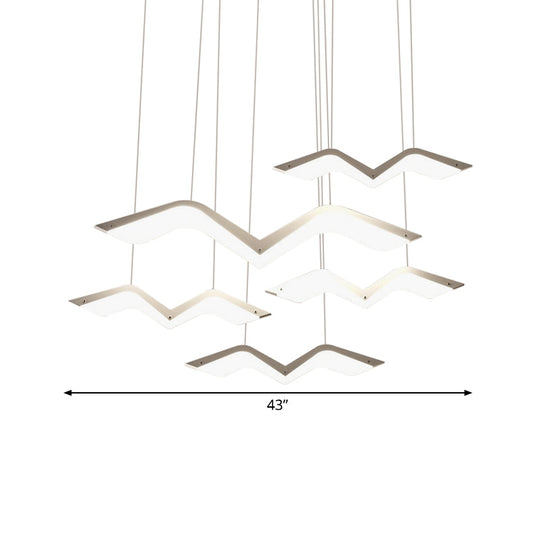 Seagull Multi Light Pendant: Sleek Acrylic Shade Led Hanging Lamp In White (2/3/4/5 Seater)