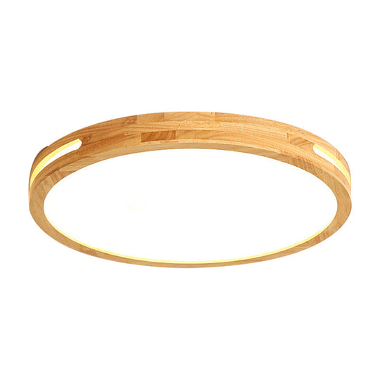 Japanese Style LED Ceiling Lamp in Beige - Circular Mount, Wood Finish - 12/16/19.5 Inch Wide - Perfect for Adult Bedroom