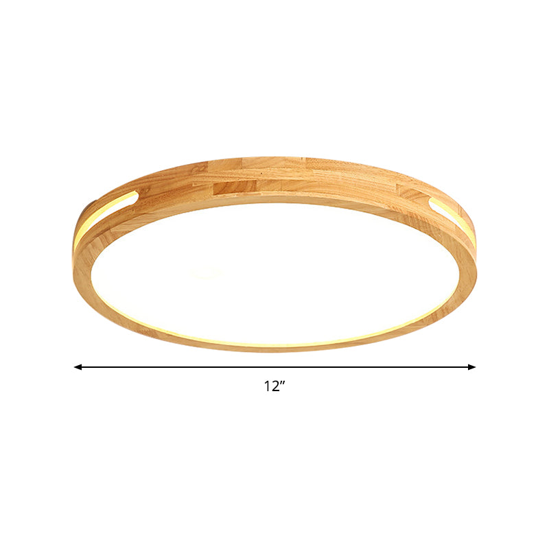 Japanese Style LED Ceiling Lamp in Beige - Circular Mount, Wood Finish - 12/16/19.5 Inch Wide - Perfect for Adult Bedroom