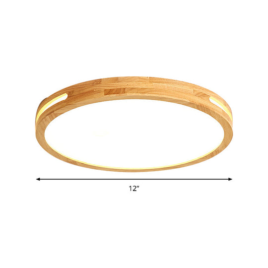 Japanese Style Led Ceiling Lamp In Beige - Circular Mount Wood Finish 12/16/19.5 Inch Wide Perfect