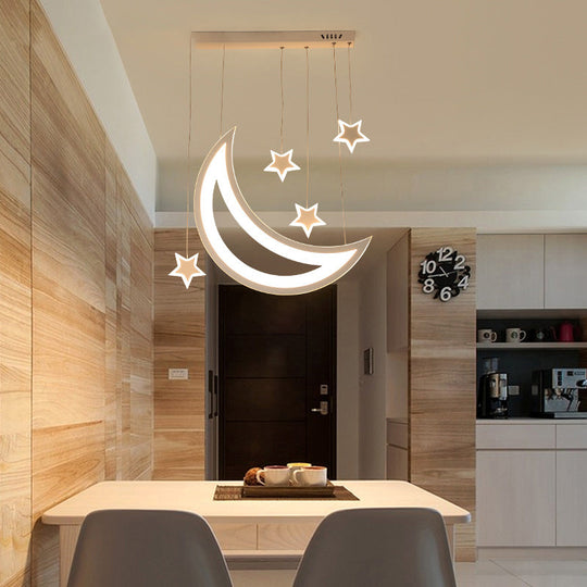 Modern Acrylic LED Ceiling Light with Moon and Stars Design - Perfect for Dining Room and Kitchen Island in Warm/White Light