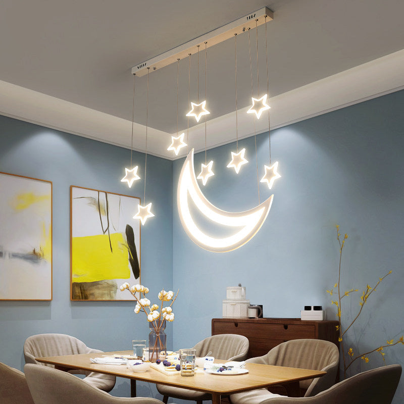 Modern Acrylic Led Ceiling Light - Moon And Stars Design 5/9 Lights Dining Room Pendant Warm/White 9