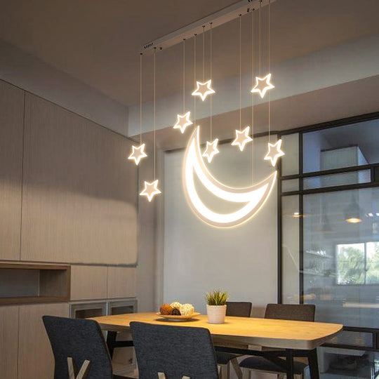 Modern Acrylic LED Ceiling Light with Moon and Stars Design - Perfect for Dining Room and Kitchen Island in Warm/White Light