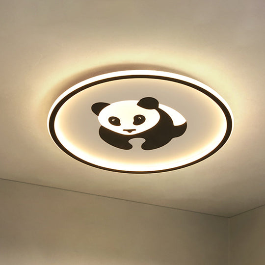 Panda Kids Acrylic LED Flush Mount Light: Black Flushmount Lighting for Bedroom, Warm/White Light