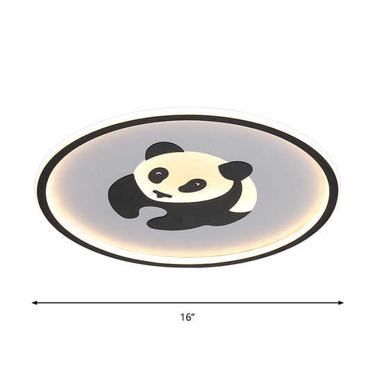 Panda Kids Acrylic LED Flush Mount Light: Black Flushmount Lighting for Bedroom, Warm/White Light