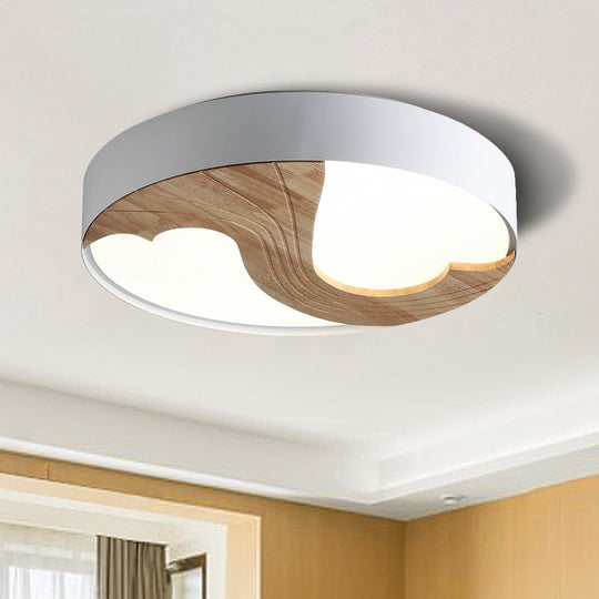 Plafonnier LED en acrylique Simplicity avec design en bois - Luminaire encastré circulaire blanc