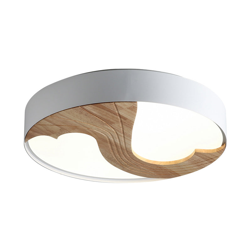Simplicity LED Acrylic Flush Mount Light with Wood Design - White Circular Flush Fixture