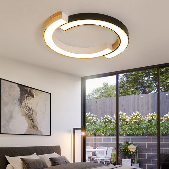 Contemporary Bedroom Ceiling Lamp - 2-Arch Bridge Design Acrylic Led Light 15/19 Width Black/White